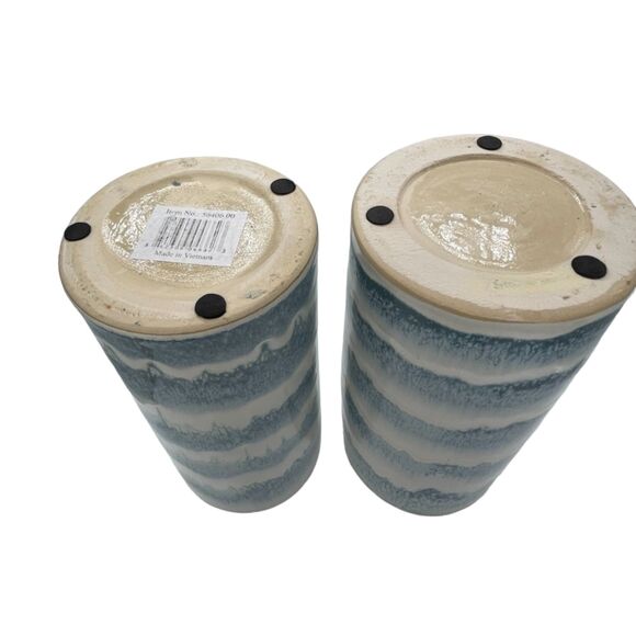 2 Blue Verigated Vases Ceramic Blue & White Pottery - Picture 2 of 7